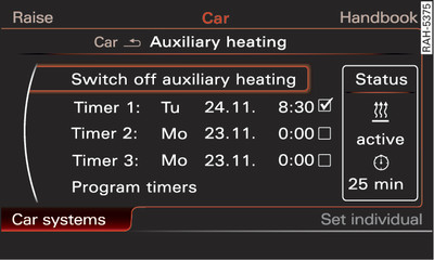 Infotainment display: Setting timers